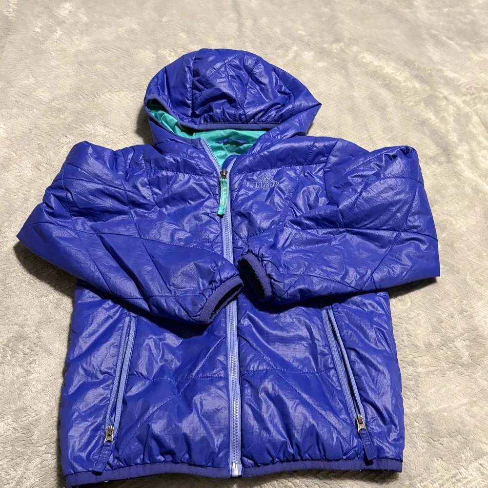 L.L. Bean Jacket Kids M 5-6: Purple/Blue Hooded Down Puffer Winter Coat